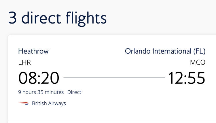 British Airways Heathrow To Orlando