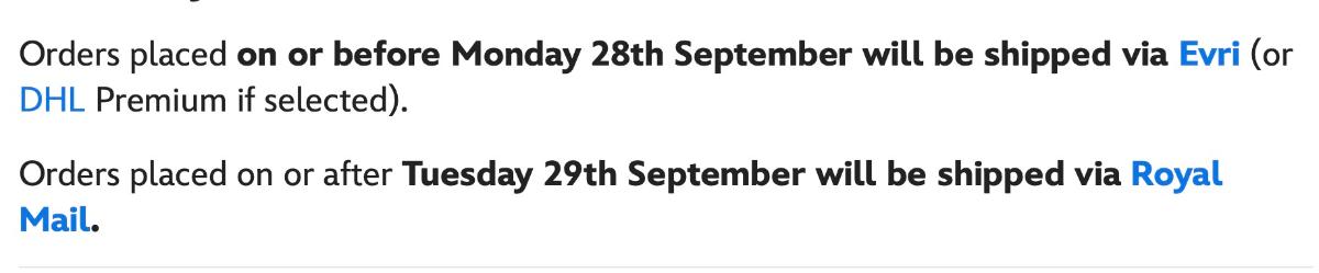 Disney Store website announcing switch from Evri to Royal Mail Disney Store website announcing switch from Evri to Royal Mail
