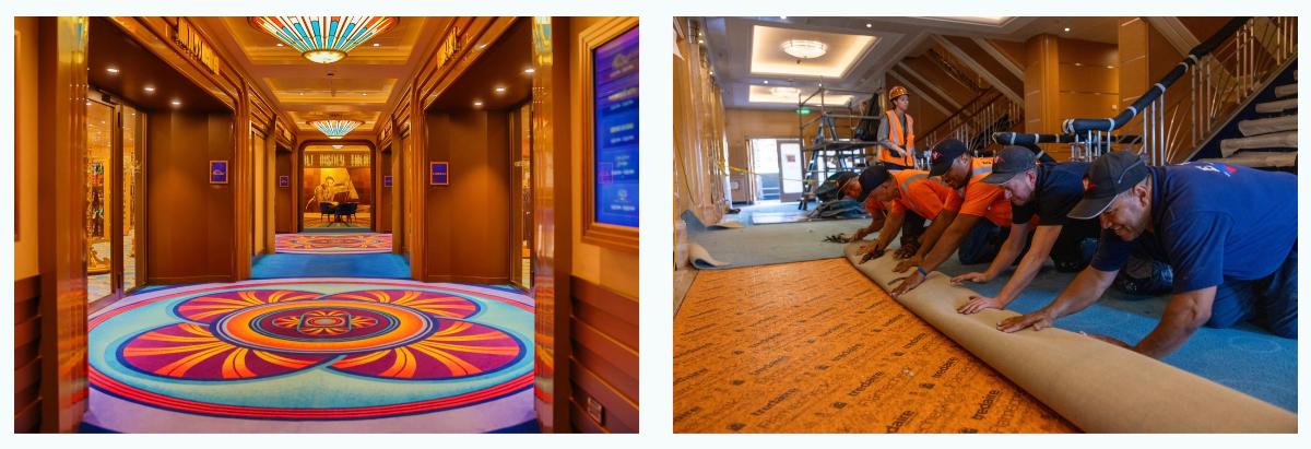 Fresh new carpet being laid on the Disney Wonder Fresh new carpet being laid on the Disney Wonder
