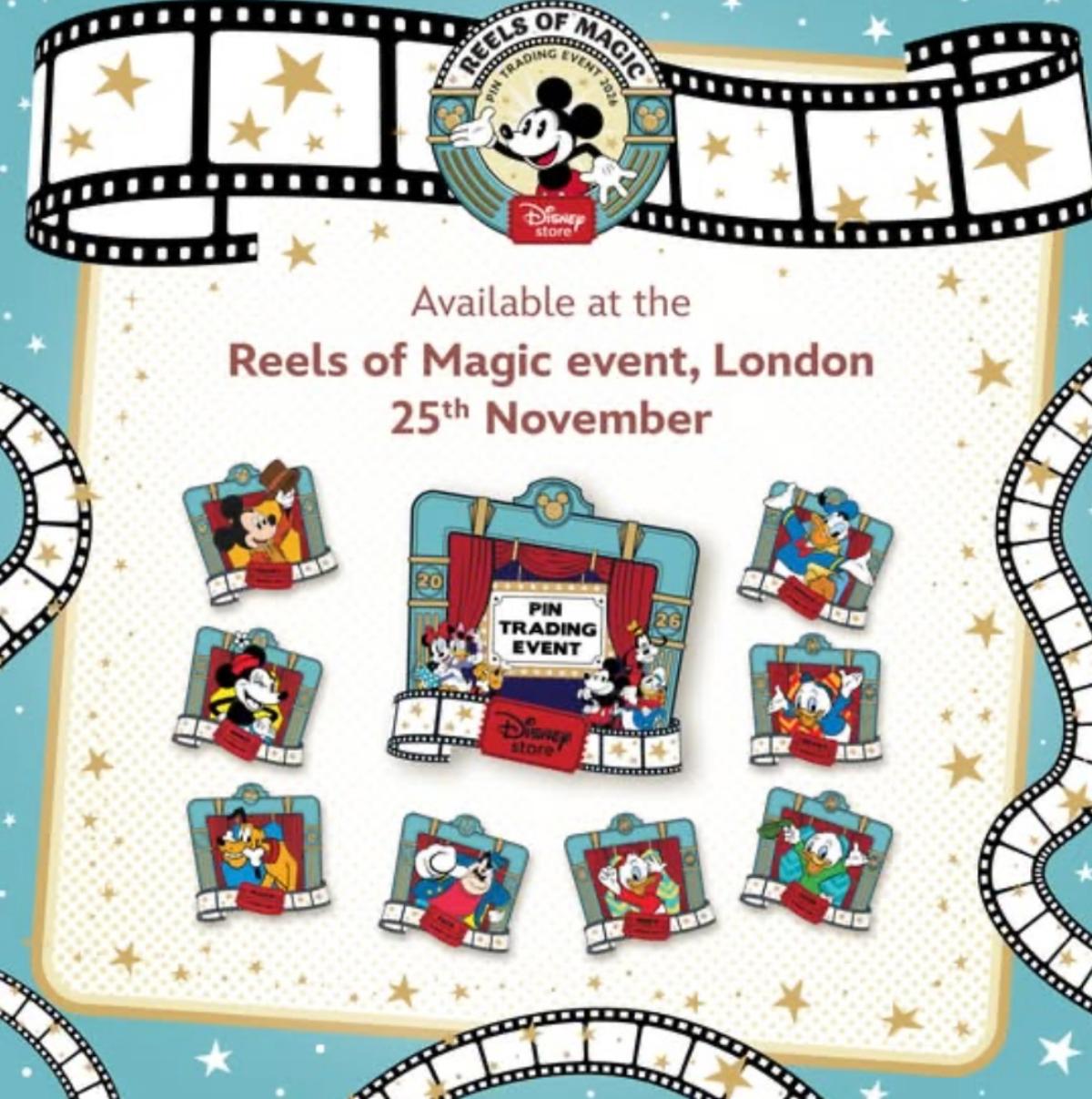 Reels of Magic pins available at the Disney Store pin trading event on Oxford Street in London on 25th November