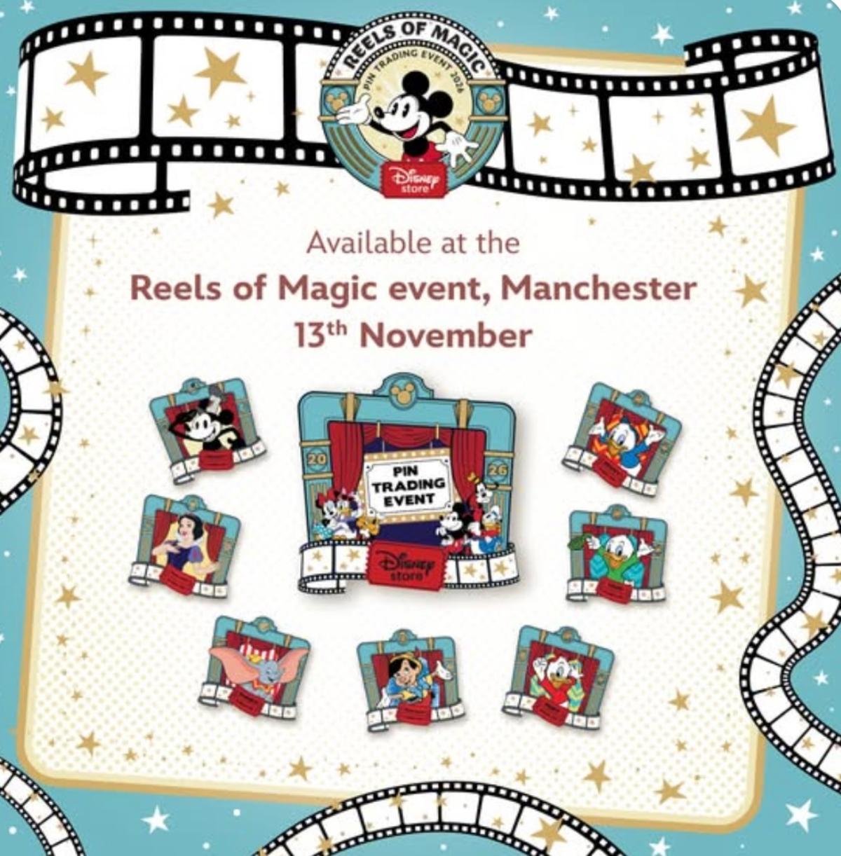 Reels of Magic pins available at the Disney Store pin trading event at Selfridges Manchester on 13th November