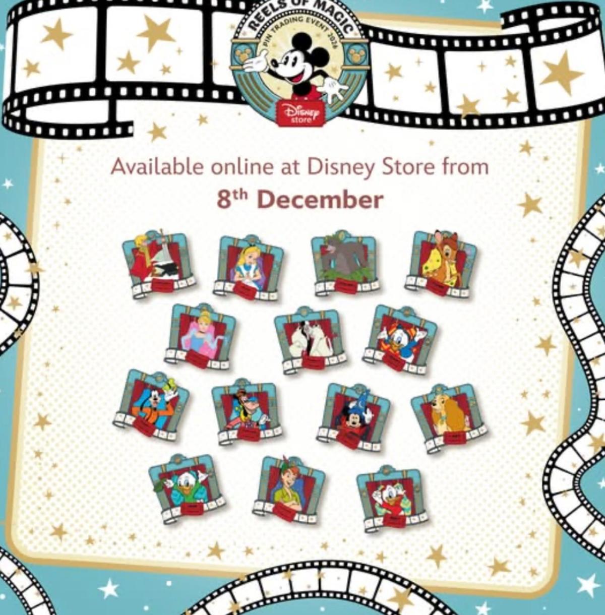 Reels of Magic pins available online at Disney Store from 8th December