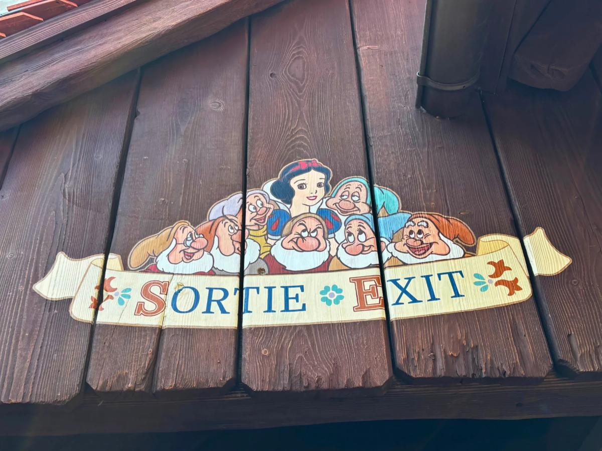 Snow White ride new Exit Only sign