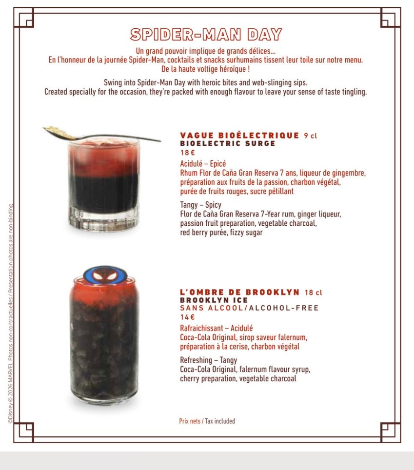 Spider-Man Cocktails at Disney Skyline Bar, Disney Hotel New York - The Art Of Marvel
