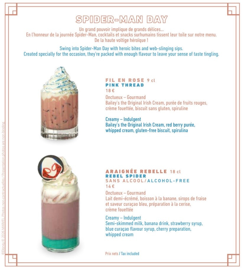Spider-Man Cream Drinks at Disney Skyline Bar, Disney Hotel New York - The Art Of Marvel