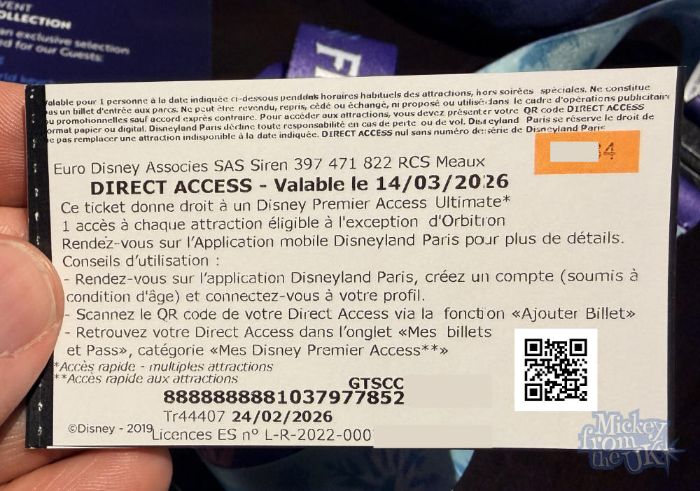 The physical Disney Premier Access card with QR code