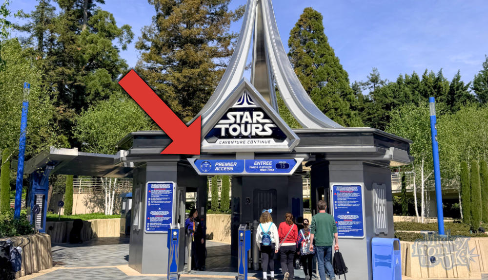 Disney Premier Access queue signage at a Disneyland Paris attraction