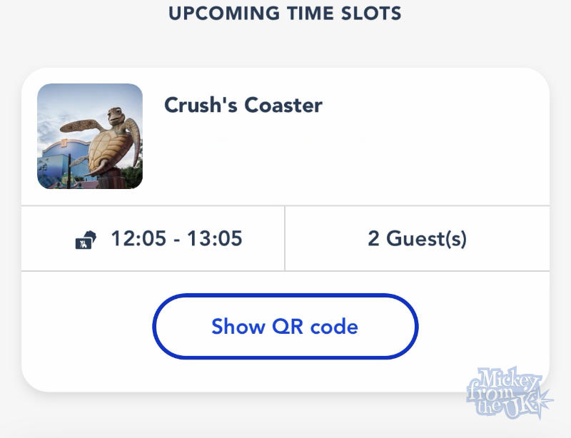 Disney Premier Access One time slot shown in the Disneyland Paris app