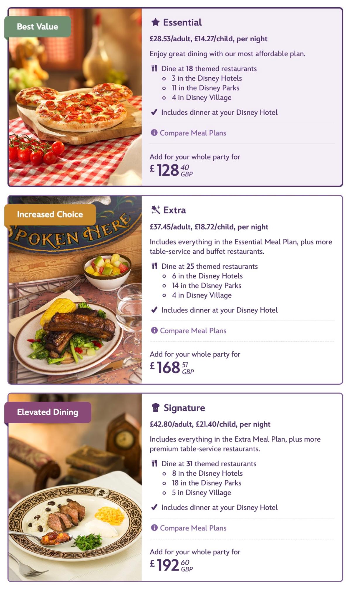 Example of Disneyland Paris meal plans available when booking a stay at Disneyland Paris Example of Disneyland Paris meal plans available when booking a stay at Disneyland Paris
