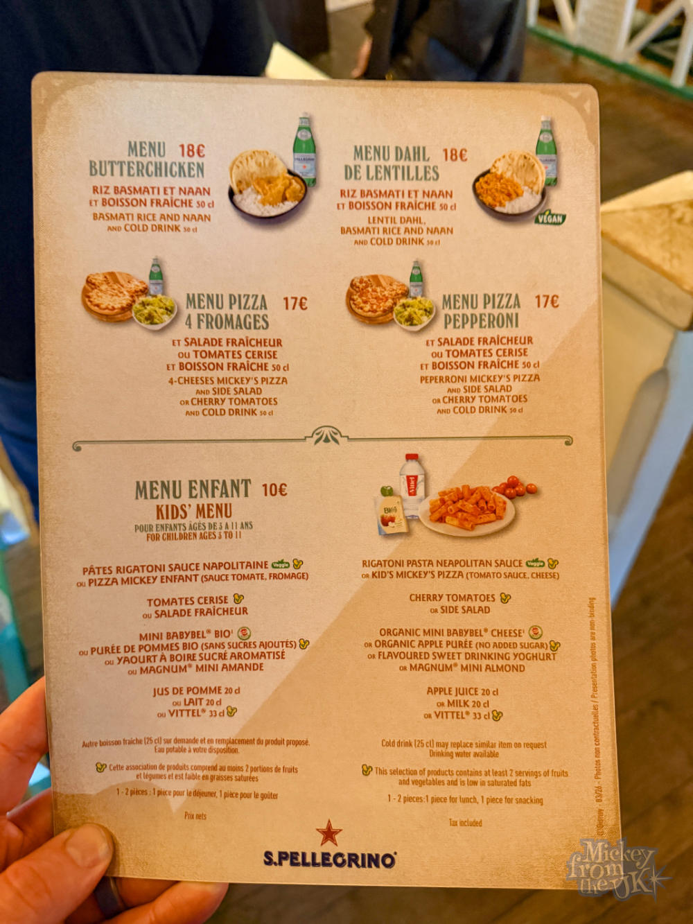 Example Disneyland Paris Menu In Both French And English