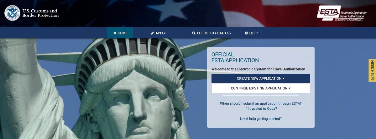 The official US ESTA website