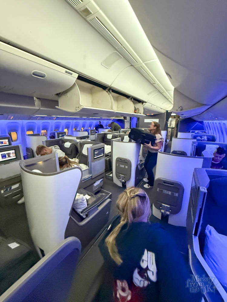 British Airways Club World business class cabin overview on Gatwick 777-200
