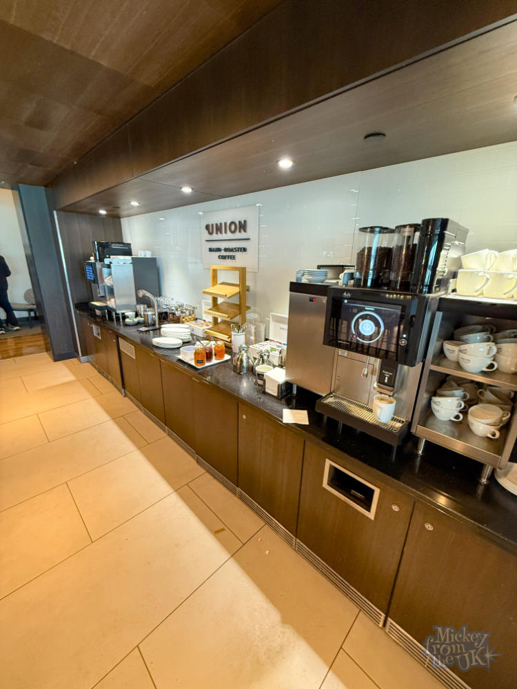 British Airways London Gatwick Club World business lounge coffee machine station