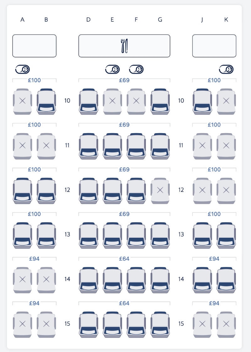 Cost of choosing your seat on British Airways World Traveller Plus