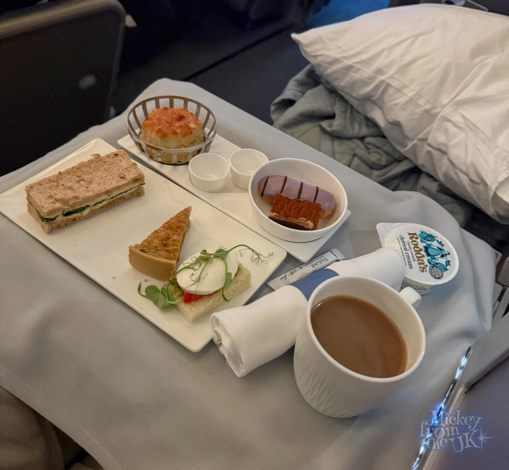 British Airways Club World business class afternoon tea with scone and clotted cream