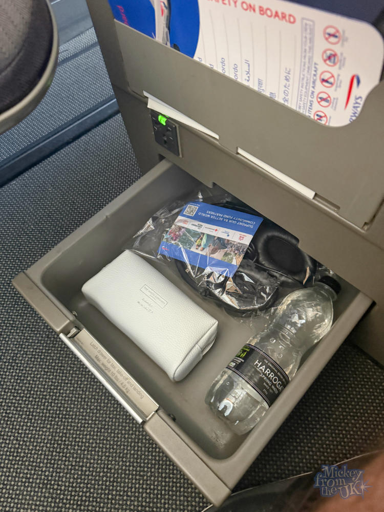 British Airways Club World business class seat storage tray on the 777-200