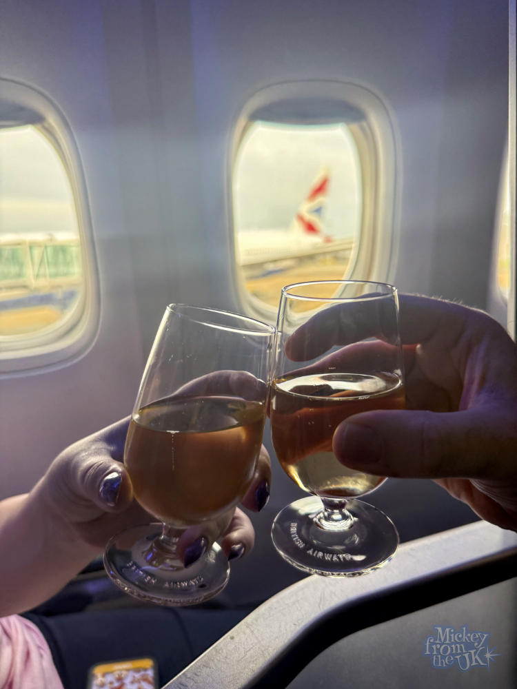 Pre-departure champagne served at the Club World business class seat on British Airways