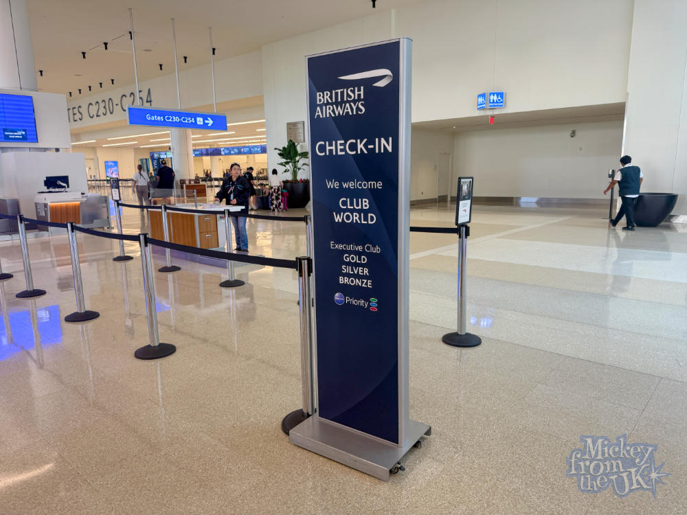 British Airways Club World dedicated business class check-in area at Orlando Airport MCO Terminal C