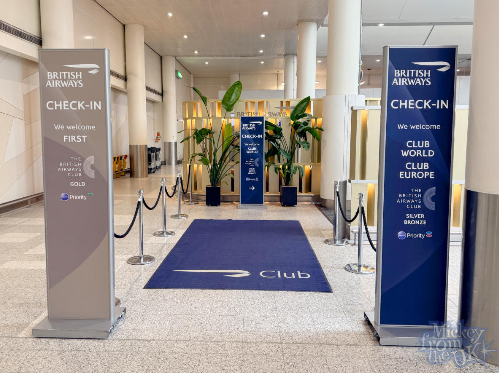 British Airways Club World dedicated business class check-in area at London Gatwick