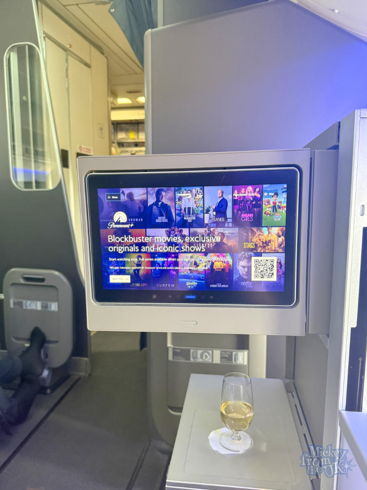 British Airways Club World business class entertainment screen on the 777-200