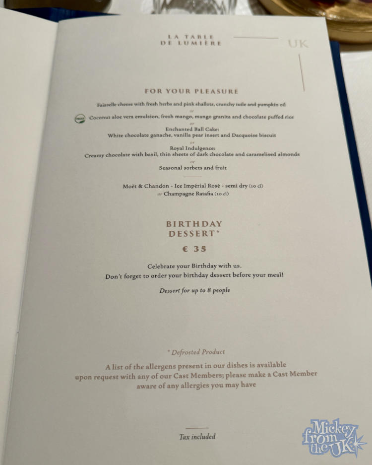 La Table de Lumiere Menu 3 La Table de Lumiere Menu 3